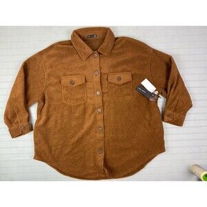 Black Tape Size 2X Womens Shirt Jacket Dark Camel Color Button Front